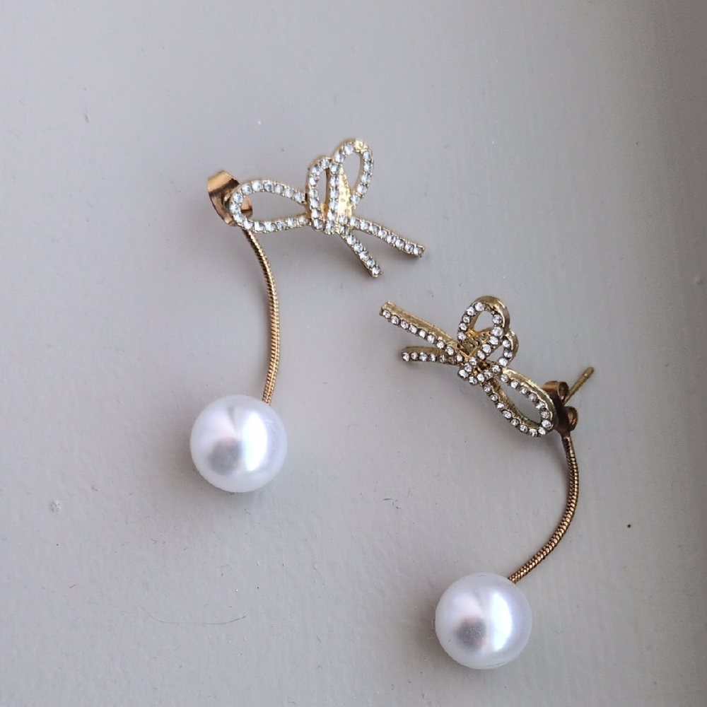 Anthropologie Gold and White Butterfly Pearl Earrings